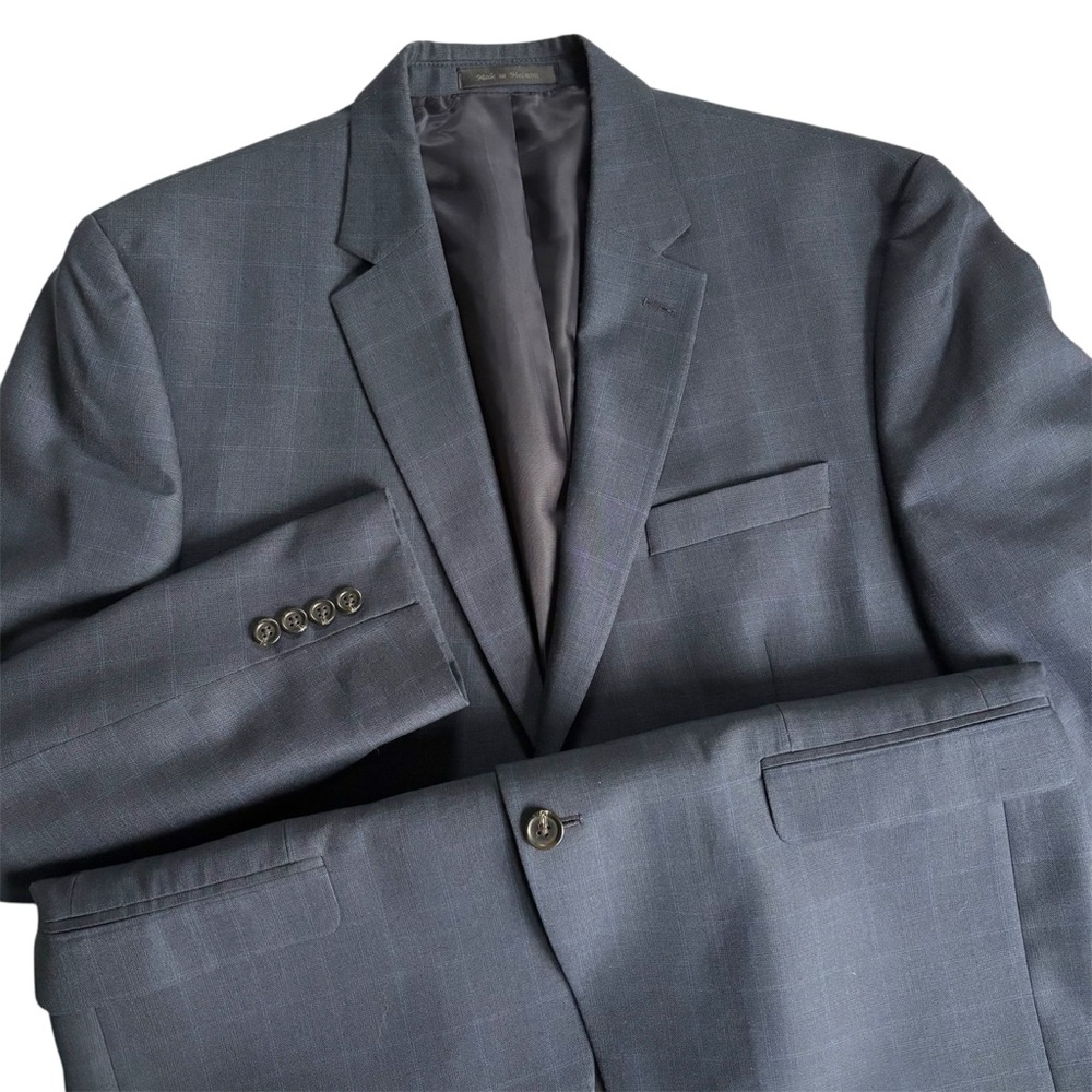 Chaps mens size 44R blue plaid single breasted 2 button front notch lapel blazer